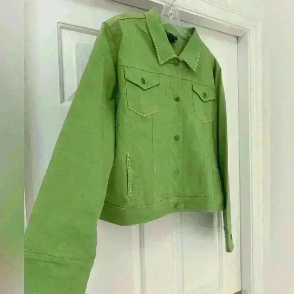 Get Lucky XL Green 100% Cotton Bling Jacket USA Diamond Jeweled Embellishment - Picture 7 of 10
